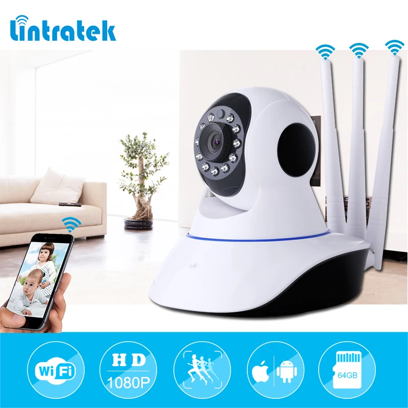 

lintratek Three Antennas Security Camera HD 1080P Video Surveillance IP Camera mini WIFI CCTV Camera wi-fi Home Russia RU#36