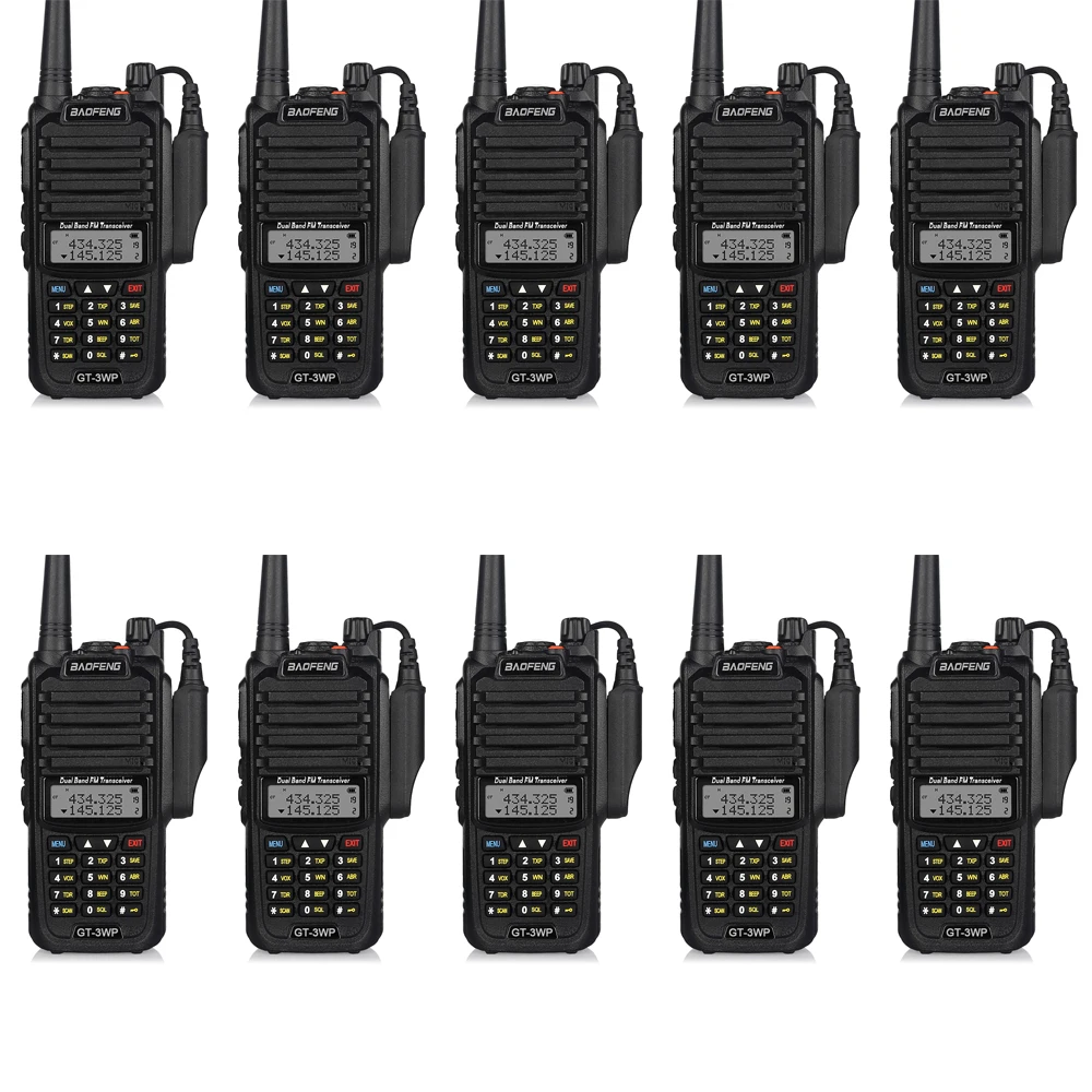 

10pcs Baofeng GT-3WP IP67 Waterproof VHF/UHF 136-174/400-520MHz Dual Band Handheld Transceiver Ham Two Way Radio Walkie Talkie