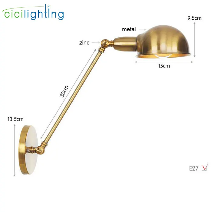 Современный позолоченный настенный светильник Железный регулируемый угол настенные бра для дома/ванной комнаты/спальни/гостиной Декор светодиодный настенный светильник luz - Цвет абажура: 30cm