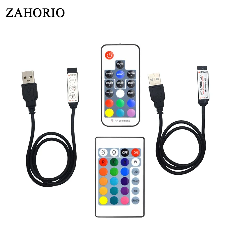 

5V-24V USB RGB LED Controller RF IR 3Key 17Key 24Key RGB LED Dimmer 4 Pin USB Interface For 5050 2835 3528 RGB USB LED Strip