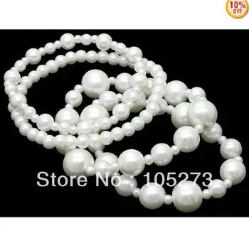 

New Arriver Shell Jewellery 4-10MM Round Shaper White Color Sea Shell Pearl Bracelet 8'' Fashion Elastic Bracelet Free Shipping