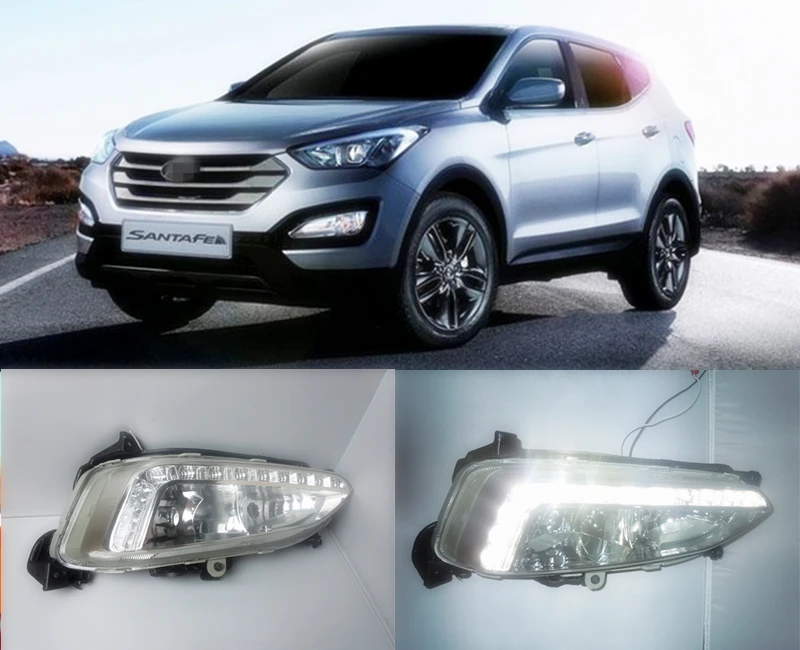 

2PCS Super Bright White LED Daytime Running Lights car stylish waterproof DRL fog lamp cover for HYUNDAI  IX45 2013-2016