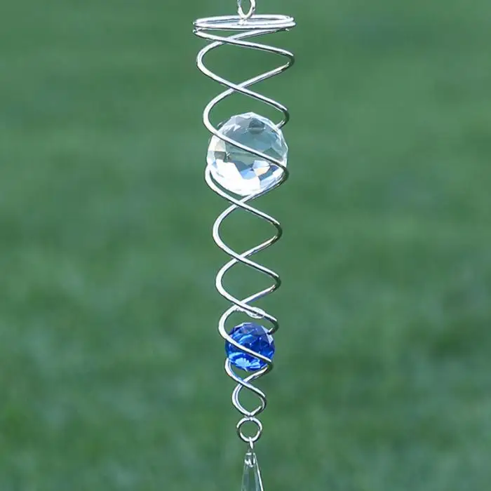 Wind Chime Mirror Reflective Metal Wire Crystal Ball Wind Bell for Home Garden Decoration E2S