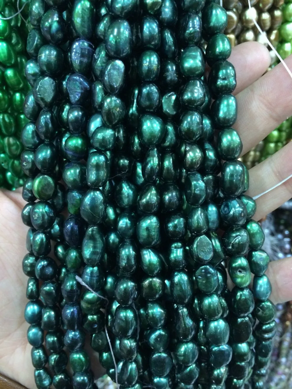 

wb 002896 8-9MM Green Malachite Green freshwater pearl loose beads 14 "10pc