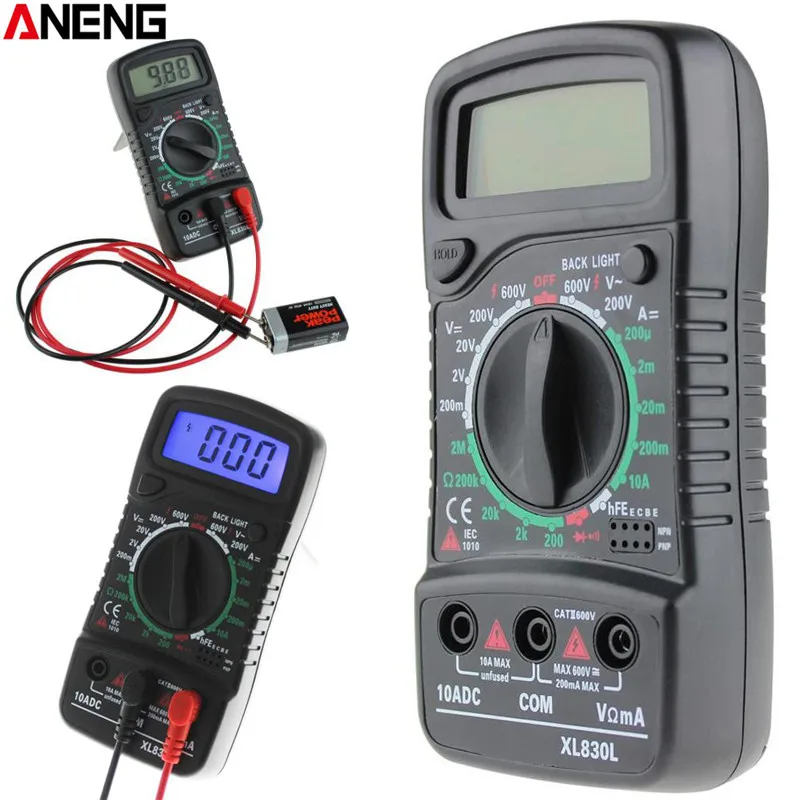 

ANENG XL830L Digital LCD Multimeter Portable Multi Meter AC/DC Voltage Meter DC Ammeter Resistance Tester Blue Backlight