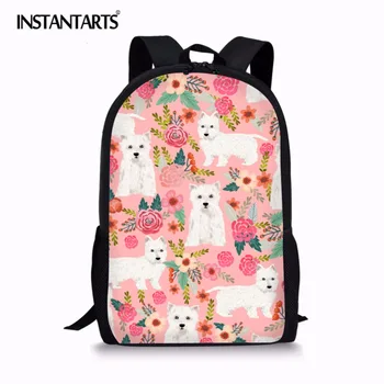 

INSTANTARTS Westie Florals Printed School Backpack for Teenagers Fashion Large Capacity Girls School Bags Students Bookbag Kids