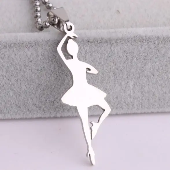 1PC Silver Dance Ballet girl 316L Stainless Steel pendant necklaces bead chain for women Gift For Lover Jewelry