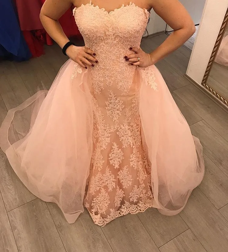 Naakt Roze Sweetheart Mermaid Avondjurk Met Afneembare Rok Lange Robe De Soiree Lace Tulle Applicaties Vrouwen Formele Jurken Naakt Roze Sweetheart Mermaid Avondjurk Met Afneembare Rok Lange Robe De Soiree Lace Tulle Applicaties Vrouwen Formele Jurken