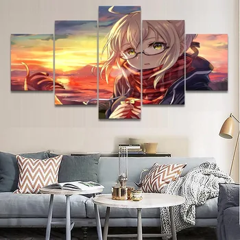 

Modern Home Wall Decor Painting Canvas Art Print Modular Picture 5 Pieces Anime Fate Grand Order Heroine Saber Poster Wall Decor