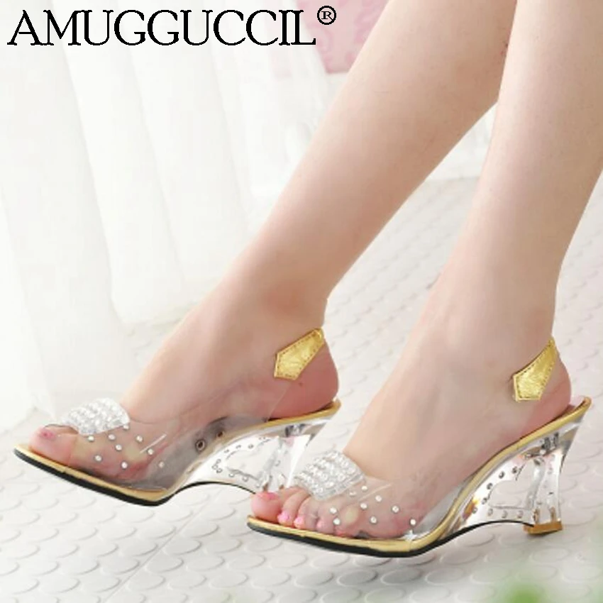 gold wedge high heels