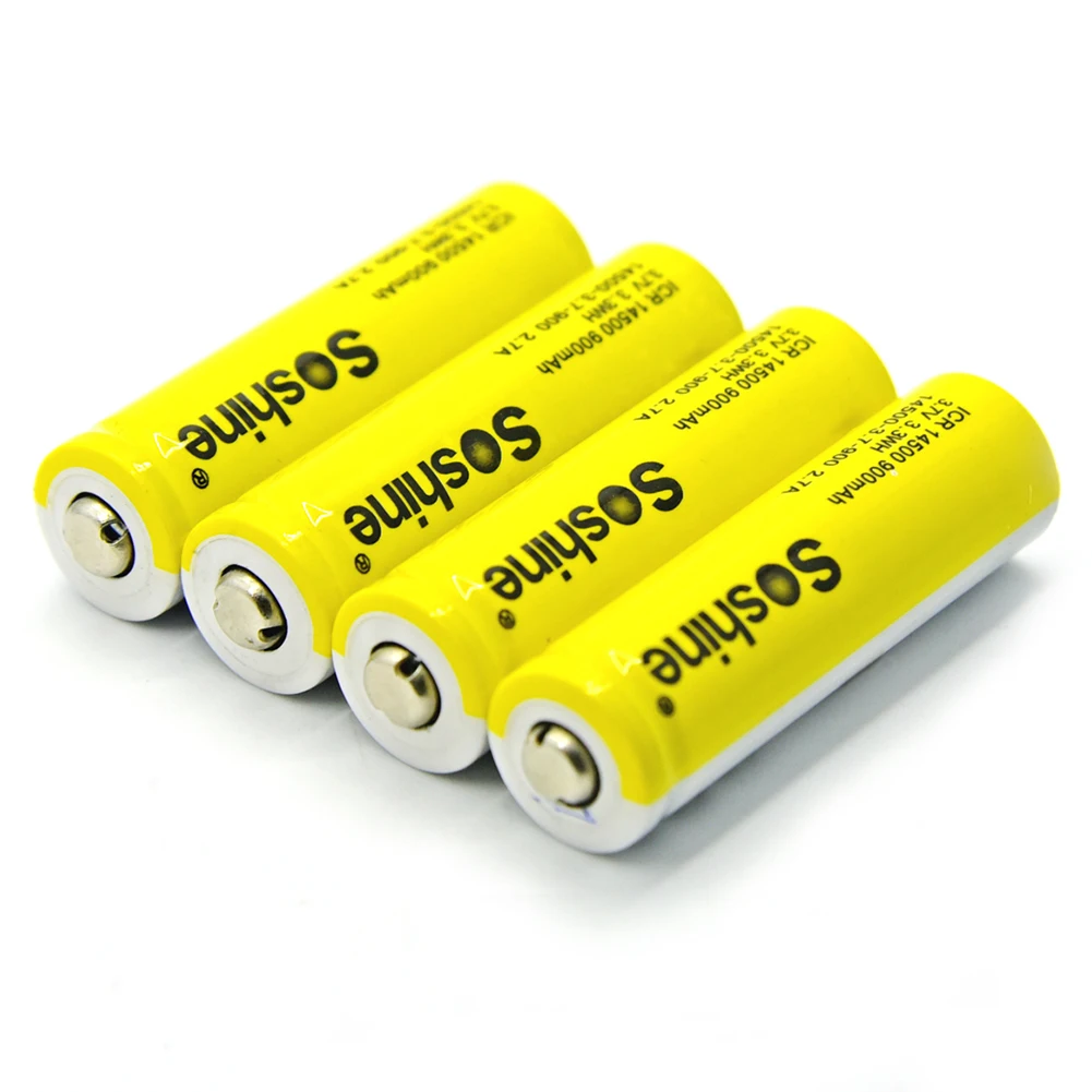 

Soshine 4pcs 14500 AA Li-ion Battery without Protected 3.7V 900mAh Rechargeable Batteries with Battery Box