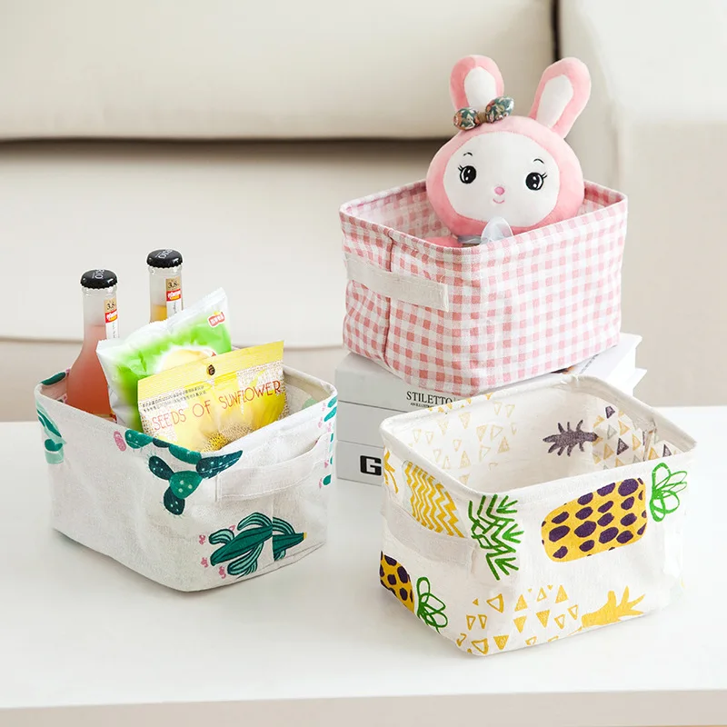 Buy 1pc Desktop Girl Cute Plaid Cotton Fabric Storage