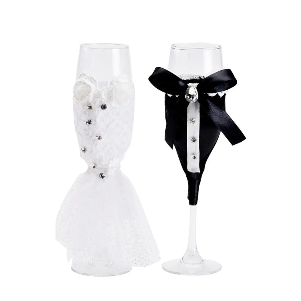 Стеклянная чашка для свадьбы, вина, шампанского, бокал es, Набор чашек для невесты и жениха, черное белое платье, декоративная чашка для свадьбы, юбилея