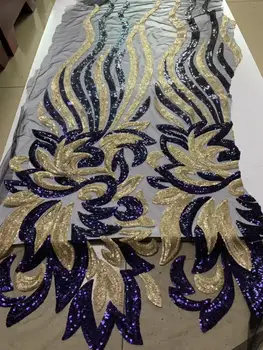 

Blue Sequins African Lace Fabric,High Quality African Cord Lace 2019 nigerian 3d flower lace Embroidery Wedding/party dress