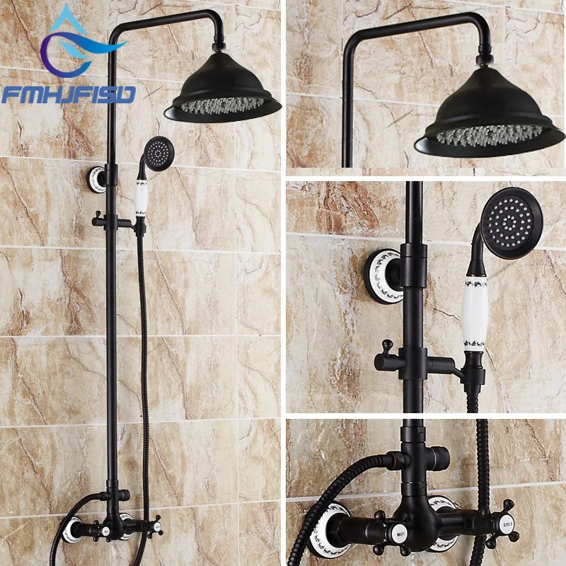 

Free Shipping Wholesale And Retail Promotion NEW Luxury Oil Rubbed Bronze Rain Shower Faucet Dual Handles Ceramic Base Shower