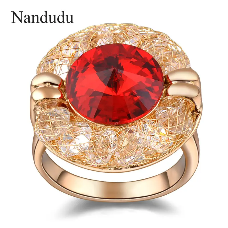 Nandudu Fashion Nice Red Crystal Rings Rose Women Cocktail Ring