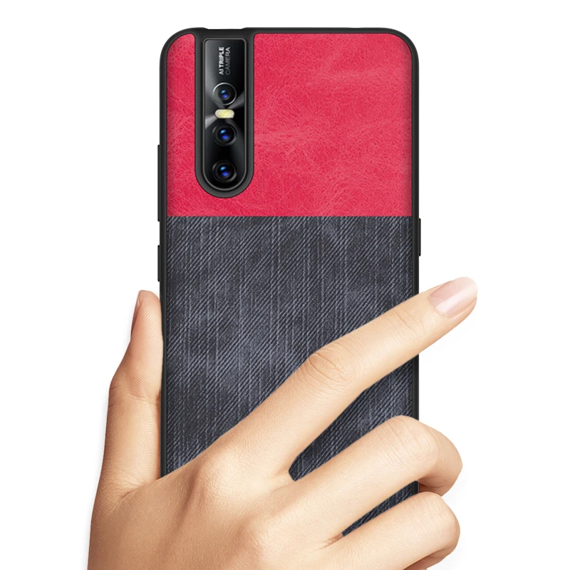 Case for vivo V15 Pro edge shockproof linen finish jeans PU leather back cover