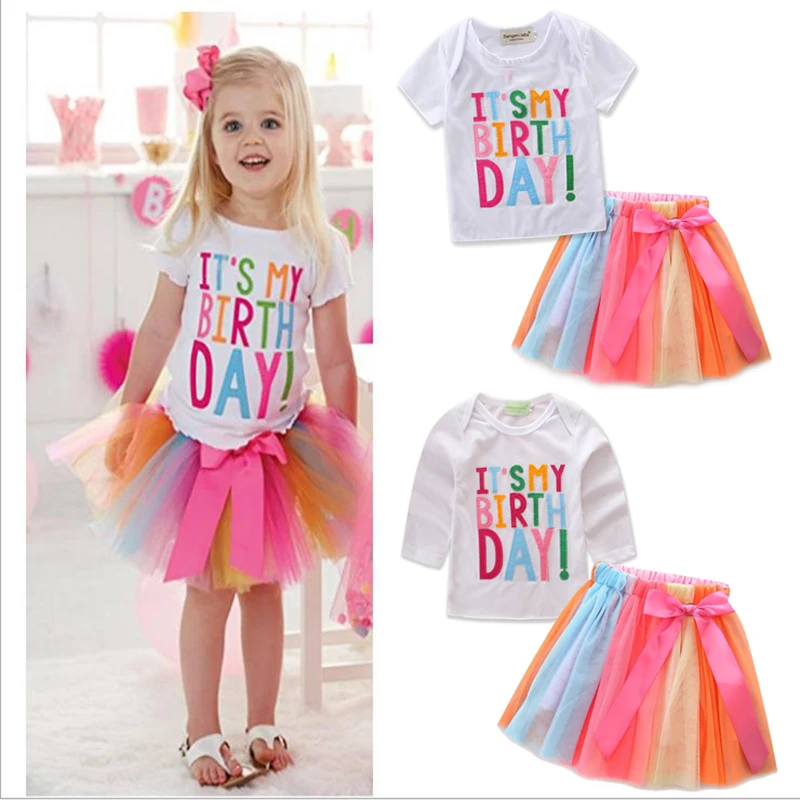 

1 2 3 4 5 Years Infantil Girls Frist Brithday Party Vestidos Children Clothing Toddler Baby Kids T Shirt Tutu Dress Clothes Sets