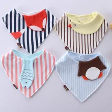 New Style cartoon animals Baby Bibs Bandana Animal Fox Striped Toddler Newborn Triangle Scarf Feeding Cotton Bibs Burp Cloth