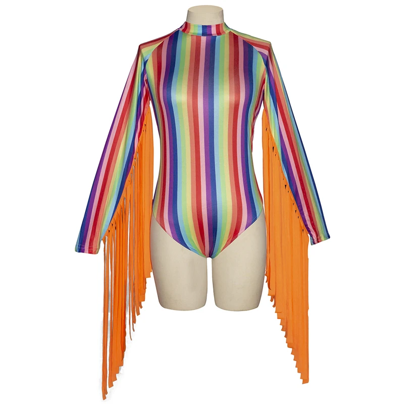 Цветной принт с длинным рукавом, с кисточками, с высоким вырезом лоскутное купальный костюм для женщин женские, элегантные, обтягивающие ванный комплект пляжная Винтаж