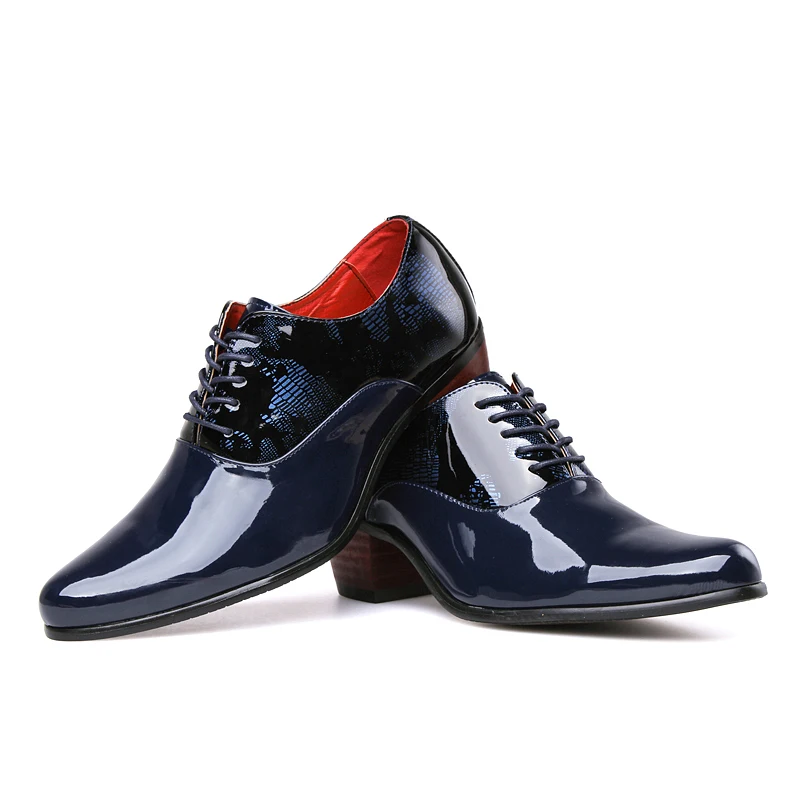 Новинка; мужские туфли-оксфорды с острым носком на высоком каблуке со шнуровкой; Цвет черный, синий; свадебные модельные туфли; мужская обувь, увеличивающая рост