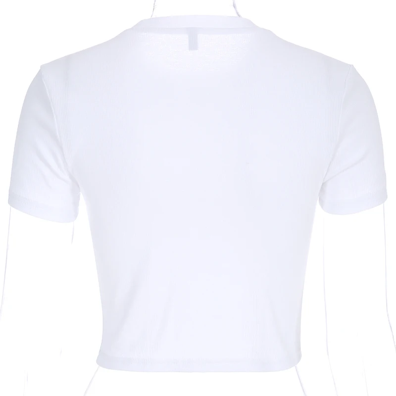 Waatfaak Rib белая футболка простая с короткими рукавами Винтажная Футболка Летний Повседневный укороченный топ футболки хлопок летняя Базовая футболка для женщин