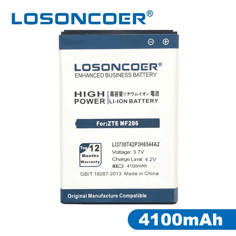 

LOSONCOER 4100mAh Li3730T42P3h6544A2 Battery For ZTE MF286 MF96 MF96U Z289L For T-mobile Sonic 2.0 Phone