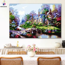 DIY картинки для раскраски по номерам с цветными сказочными красавицами лесной домик картина Рисование Живопись по номерам в рамке дома