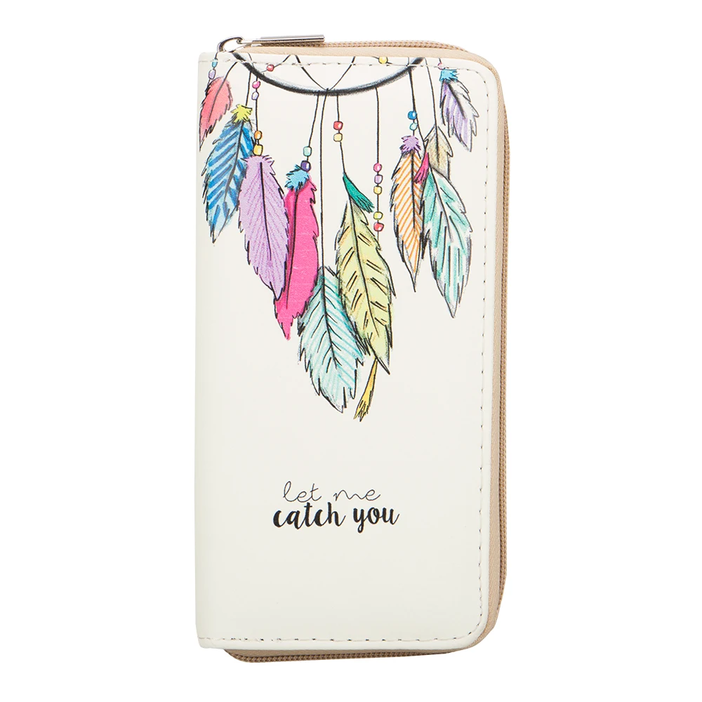 

Sansarya New Fashion 2018 Dream Catcher Feathers Printed Woman Wallet PU Leather Female Purse Card Holder Phone Bag Coin Purse