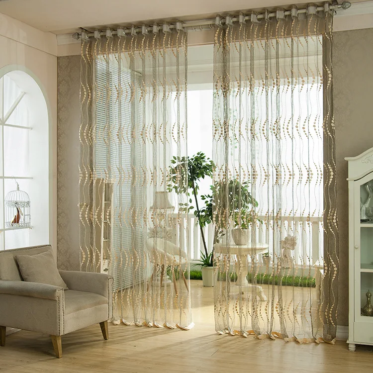 

hot sale custom made solid color design brown white grey window screening drape hook style tulle sheer curtain