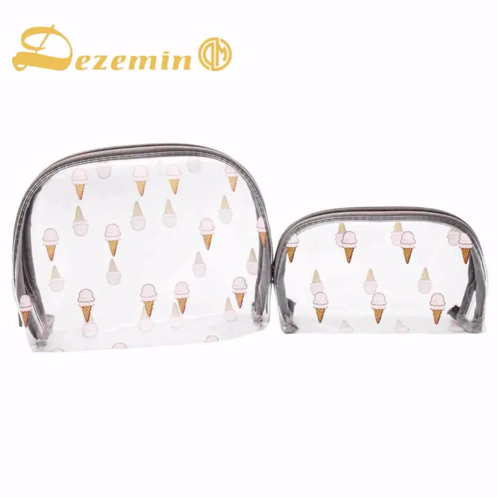 

2PCS Women Handy Cosmetic Bag Transparent Zipper Ice Cream Makeup Pouch