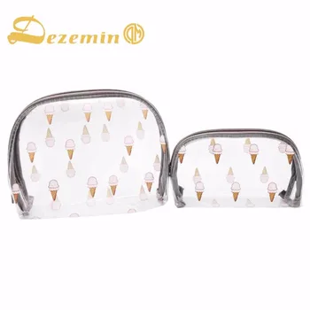 

2PCS Women Handy Cosmetic Bag Transparent Zipper Ice Cream Makeup Pouch