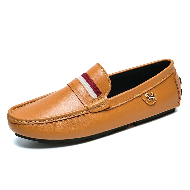 FEVRAL/Новое поступление; мужская повседневная обувь из натуральной кожи; Модные Качественные мокасины для вождения; Лоферы без шнуровки; мужская обувь на плоской подошве; размеры 38-46 - Цвет: Brown