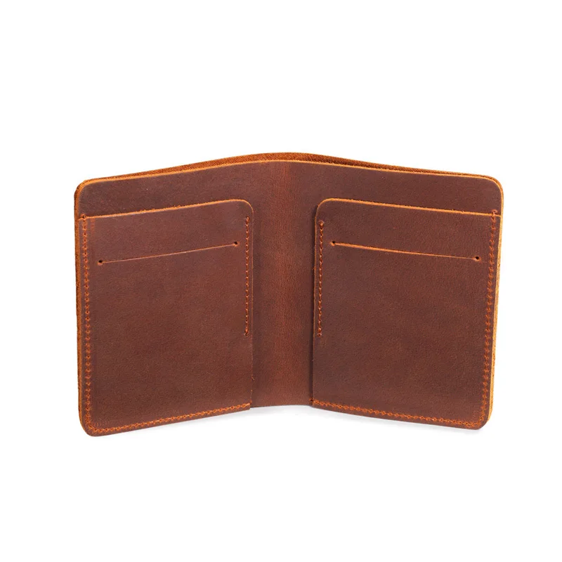 Crazy Horse Leather Men Wallets Retro Handmade Small Purse Top Cow Leather Brand Designer Minimalist Wallet Portomonee 5