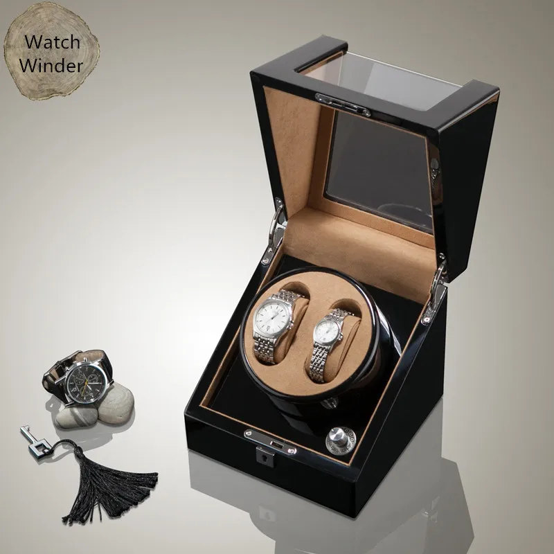 Yao 2 Slots Black Watch Wood Winder Mens Automantic Mechanical Wooden Watch Winder Piano Paint