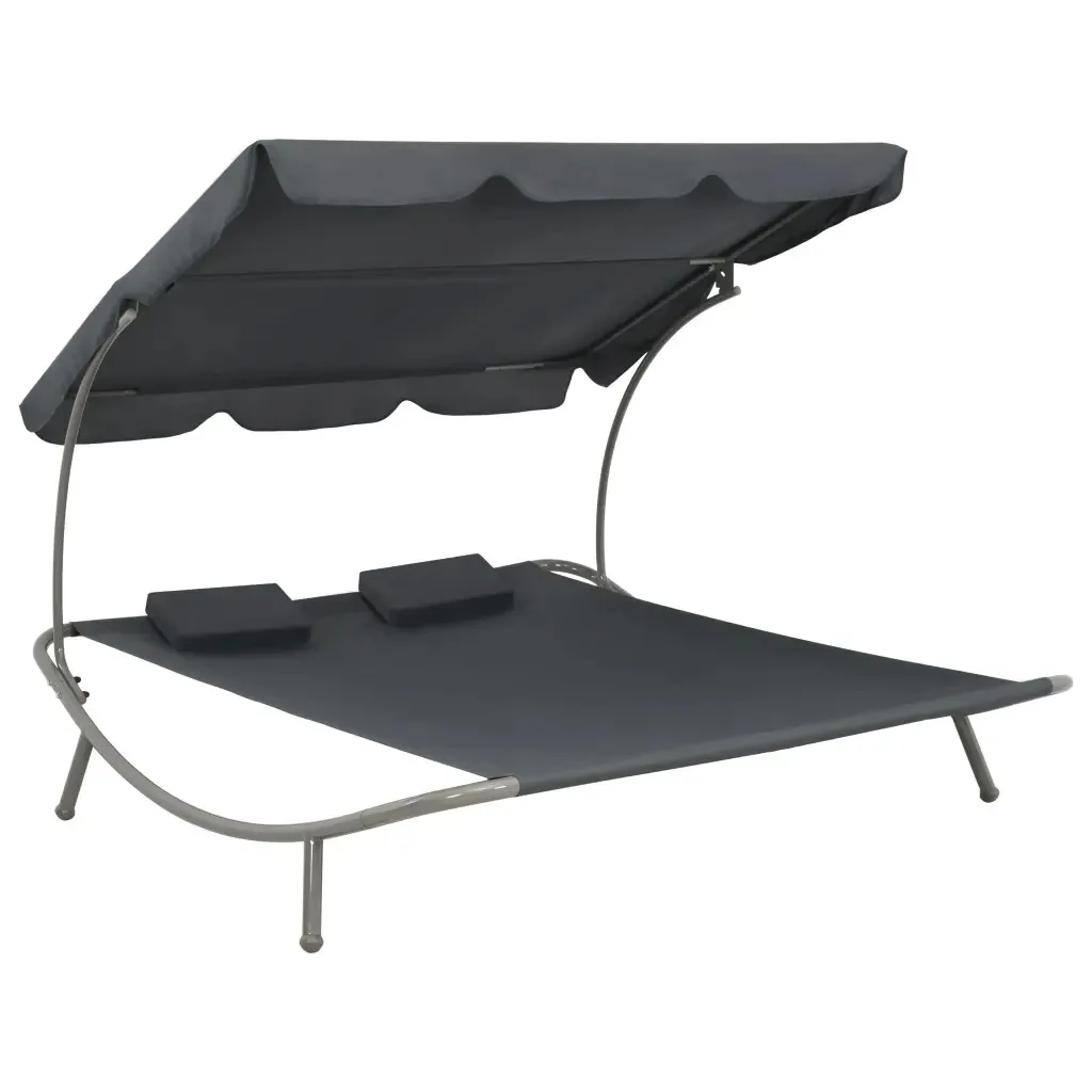 

vidaXL Outdoor 2 People Lounge Chair with Awning Steel and Gray Fabric Sun-proof Durable Comfortable Backyard Camping Relaxing