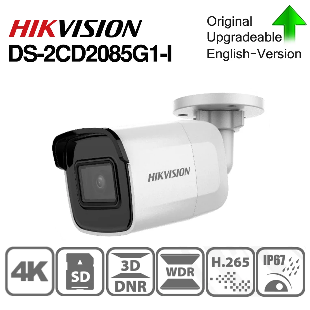 Hikvision оригинальная DS-2CD2085G1-I 8 Мп ИК фиксированная цилиндрическая сетевая камера Darkfighter IR 30 м, до 128 ГБ IP67, IK10 Poe IP камера