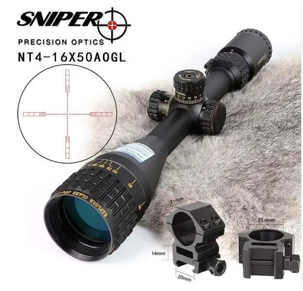 5 шт. SNIPER NT 4-16X50 AOGL охотничьи оптические прицелы тактический оптический прицел полный размер стекло травленая сетка RGB с подсветкой прицел - Цвет: with-Picatinny-Ring2