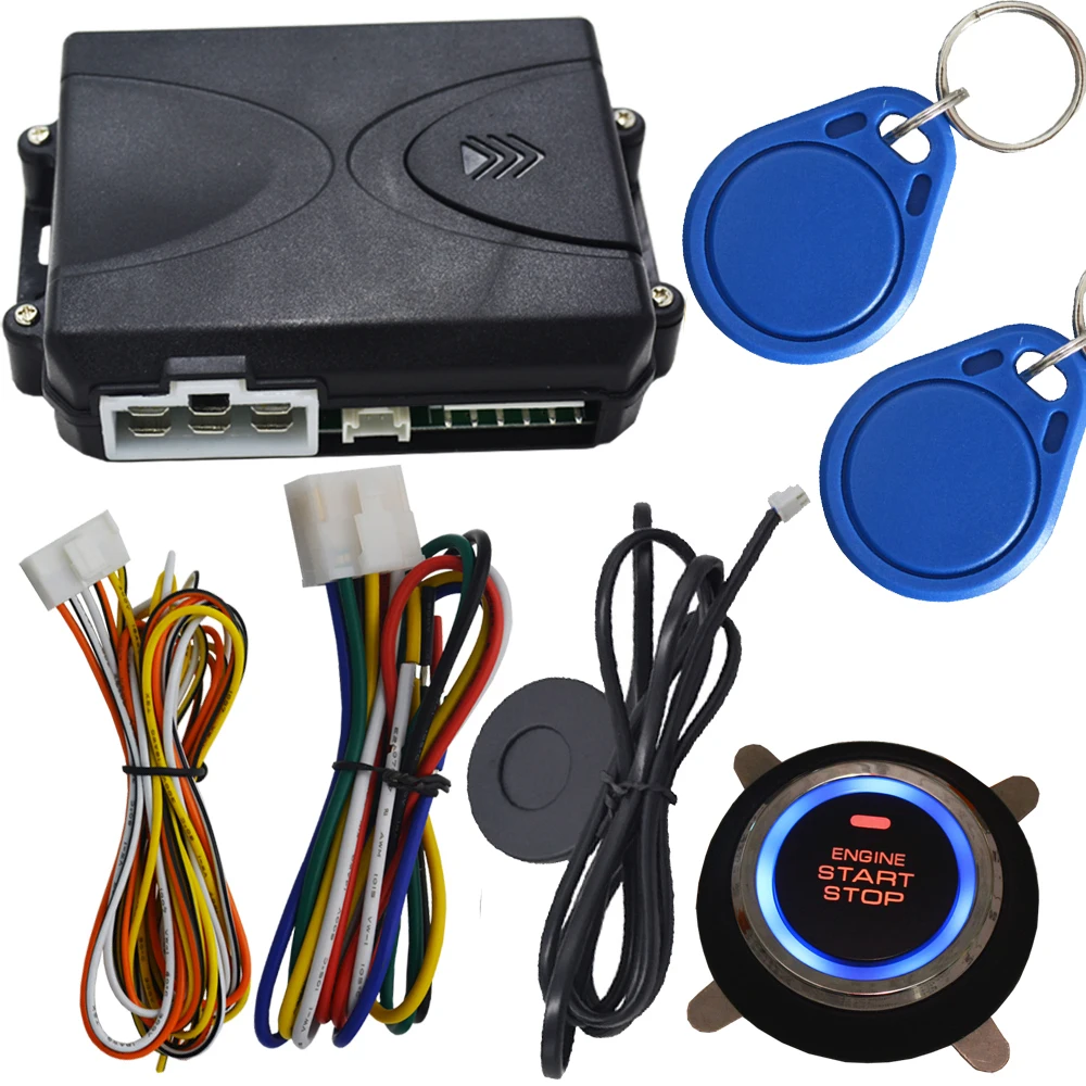 

rfid invisible car alarm system with blue red running light start button remote start stop engine by alarm remote start stop car
