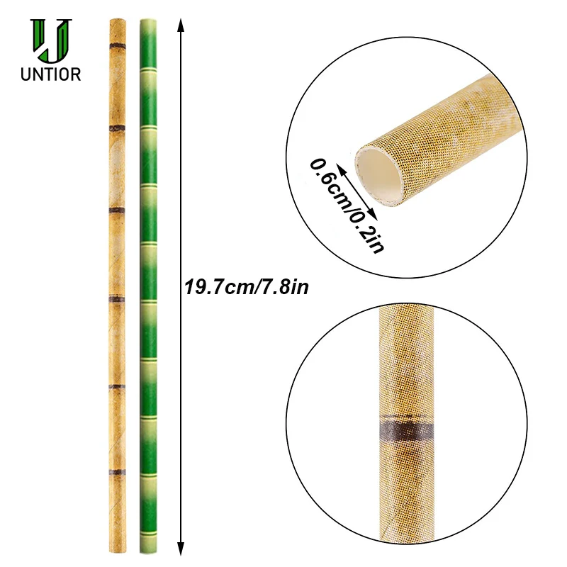 UNTIOR 100 шт./лот, бумажные соломинки с зеленой тематикой для дня рождения, свадьбы, декоративные вечерние товары для мероприятий, экологическая соломинка для питья