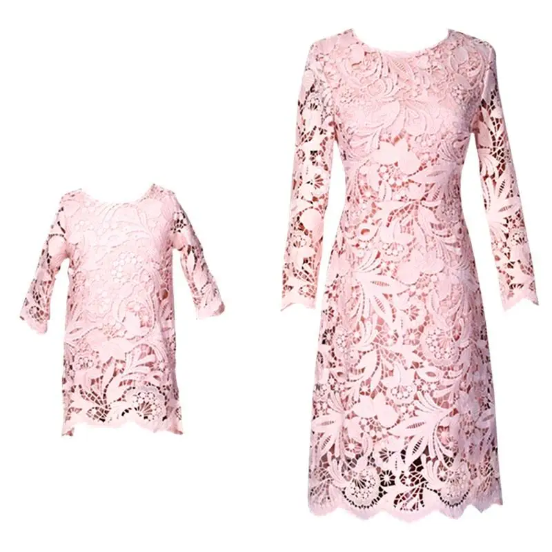 

Mother Daughter Dresses Mommy Girl Lace Flower Matching Twinning Party Dress Family Look Outfits Girl Mom Clothes JN538