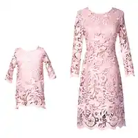 Mother Daughter Dresses Mommy Girl Lace Flower Matching Twinning Party Dress Family Look Outfits Girl Mom Clothes JN538