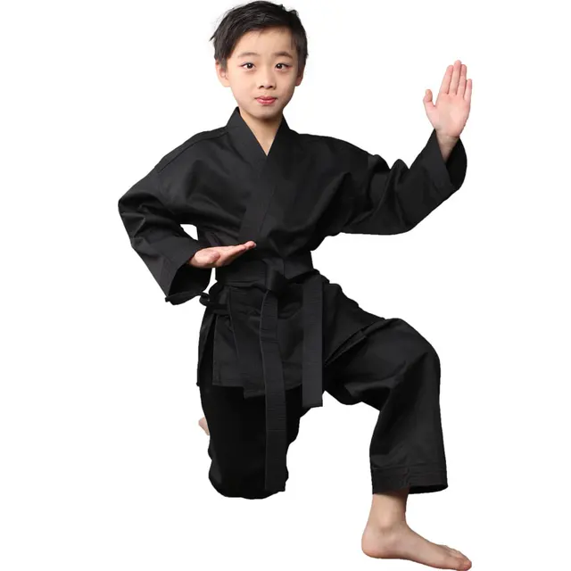 100 Cotton black Karate Uniform child adultBreathable WTF Taekwondo