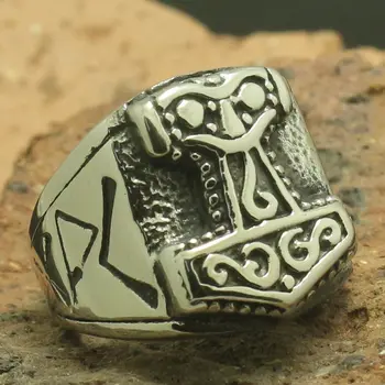 

Size 7 To Size 16 Mens 316L Stainless Steel Cool Thor's Hammer Punk Gothic Ring