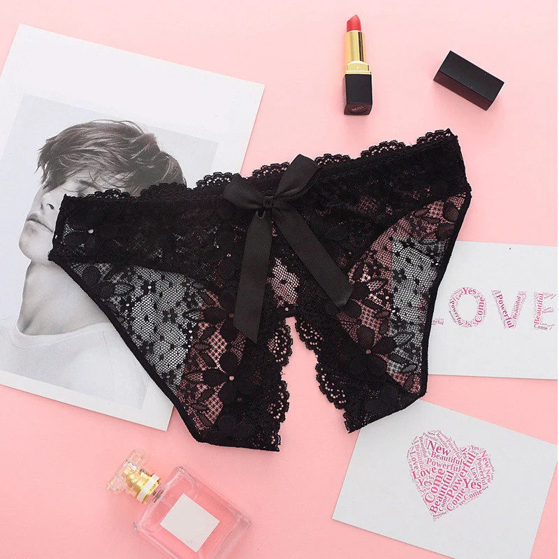 

Female Sexy Lingerie Lace Floral Transparent Panties Women Cute Bow Thongs And G Strings Hollow Out Sexy Seamless Underwear