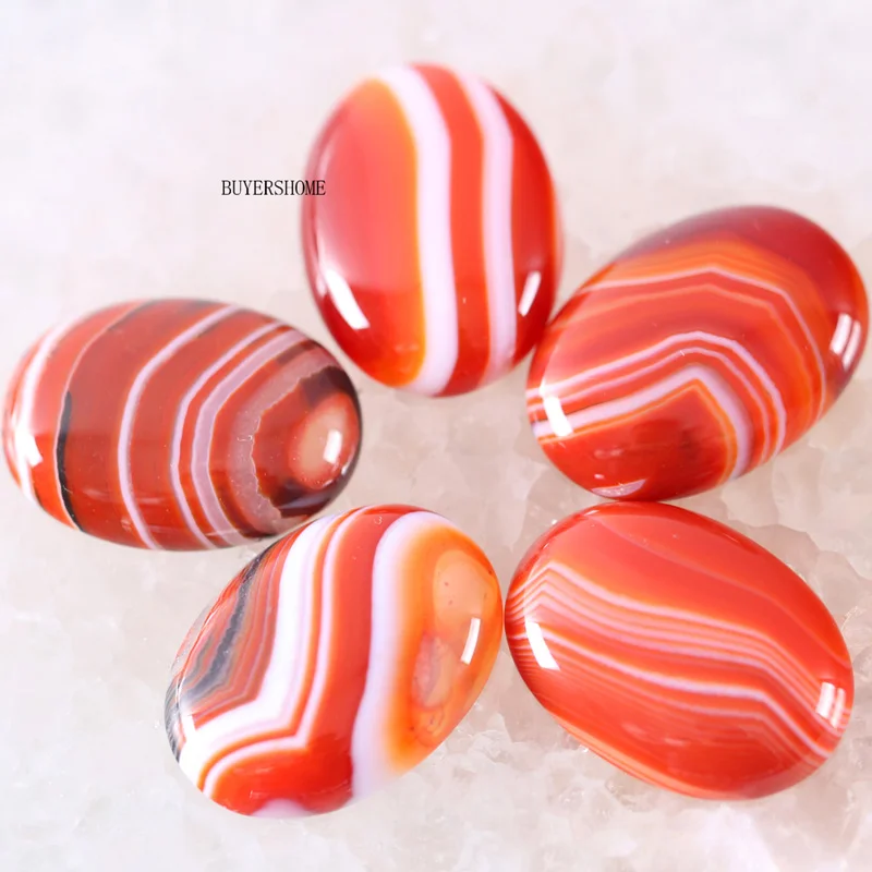 18x25 мм овальный кабошон натуральный камень бусины Кристалл оникс опал Lapis 5 шт. для изготовления ювелирных изделий ожерелье кулон браслет серьги - Цвет: Orange red Agate