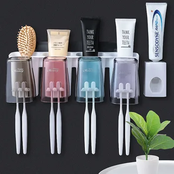 

Creative Wall Mounted Bathroom Storage Organizers Toothbrush Holders and Toothpaste Squeezer for 2Persons 3Persons and 4 Persons