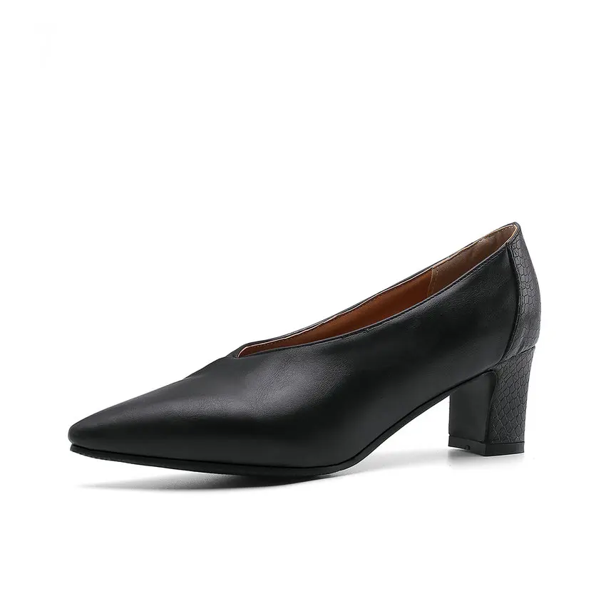 QUTAA/ г. Женская обувь из искусственной кожи Демисезонные женские туфли-лодочки без застежки женские туфли-лодочки с острым носком на высоком квадратном каблуке размеры 34-43 - Цвет: Черный