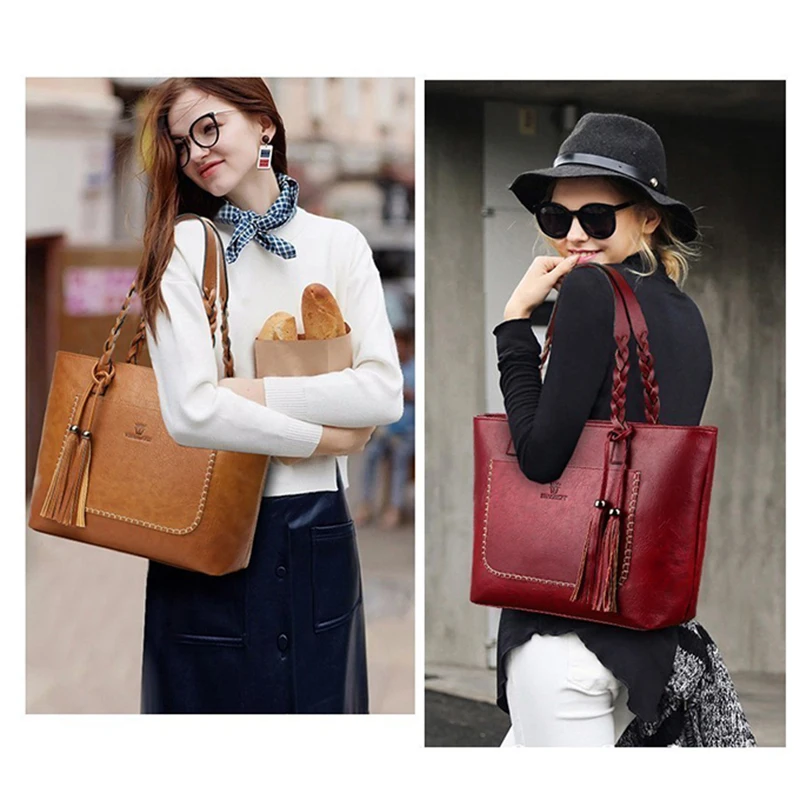  Driga Fashion Large Capacity Causal Shoulder Bags for Women 2019 Fall Leather Fringe Purse Handbags - 32890177002