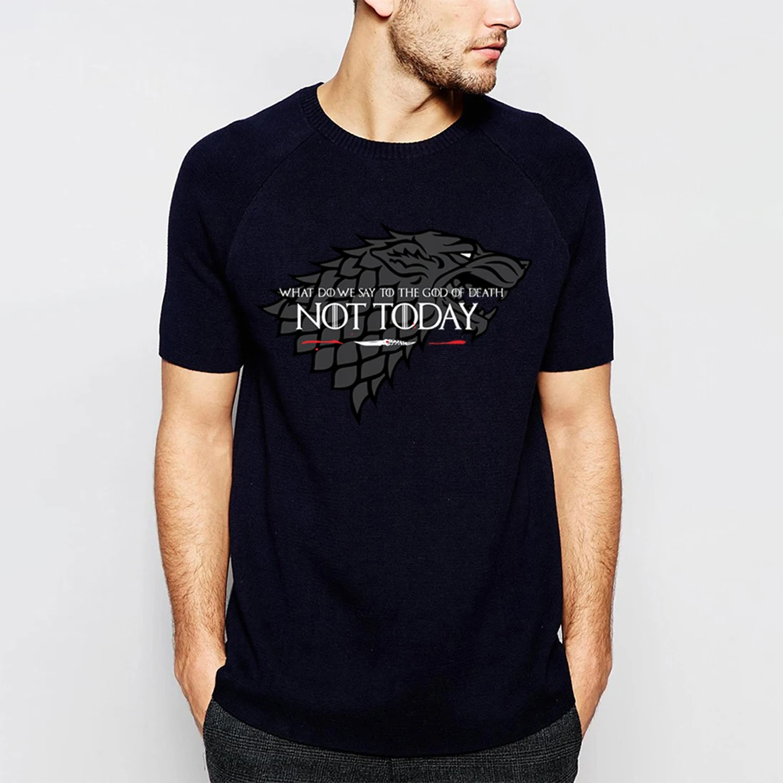 

Game Of Thrones Not Today T-Shirts What Do We Say To The God Of Death Arya Stark Wolf Printed T Shirt 2019 Summer Brand Tops Tee